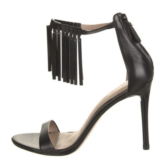 Stella Luna Black Leather Sandals with Metal Fringe Size US 8 / IT 38 - Picture 5 of 5